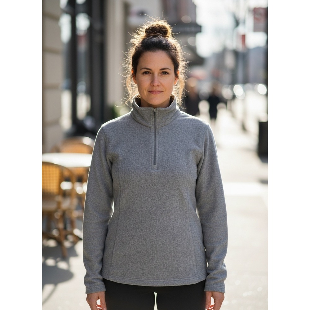 Lands End Gray Fleece Quarter Zip Pullover Mock Neck Sweater Womens M 6-8